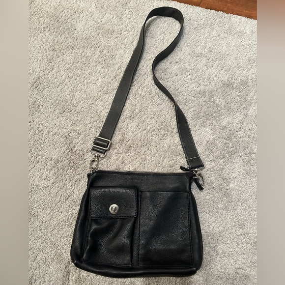 Roots - Black Leather Crossbody Side Bag Purse - Picture 1 of 15